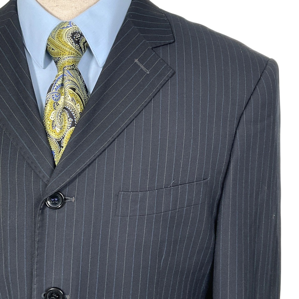 Giorgio Armani Blazer Men 42R Black Pinstripe Super 140s Wool‎ 4 Button Italy